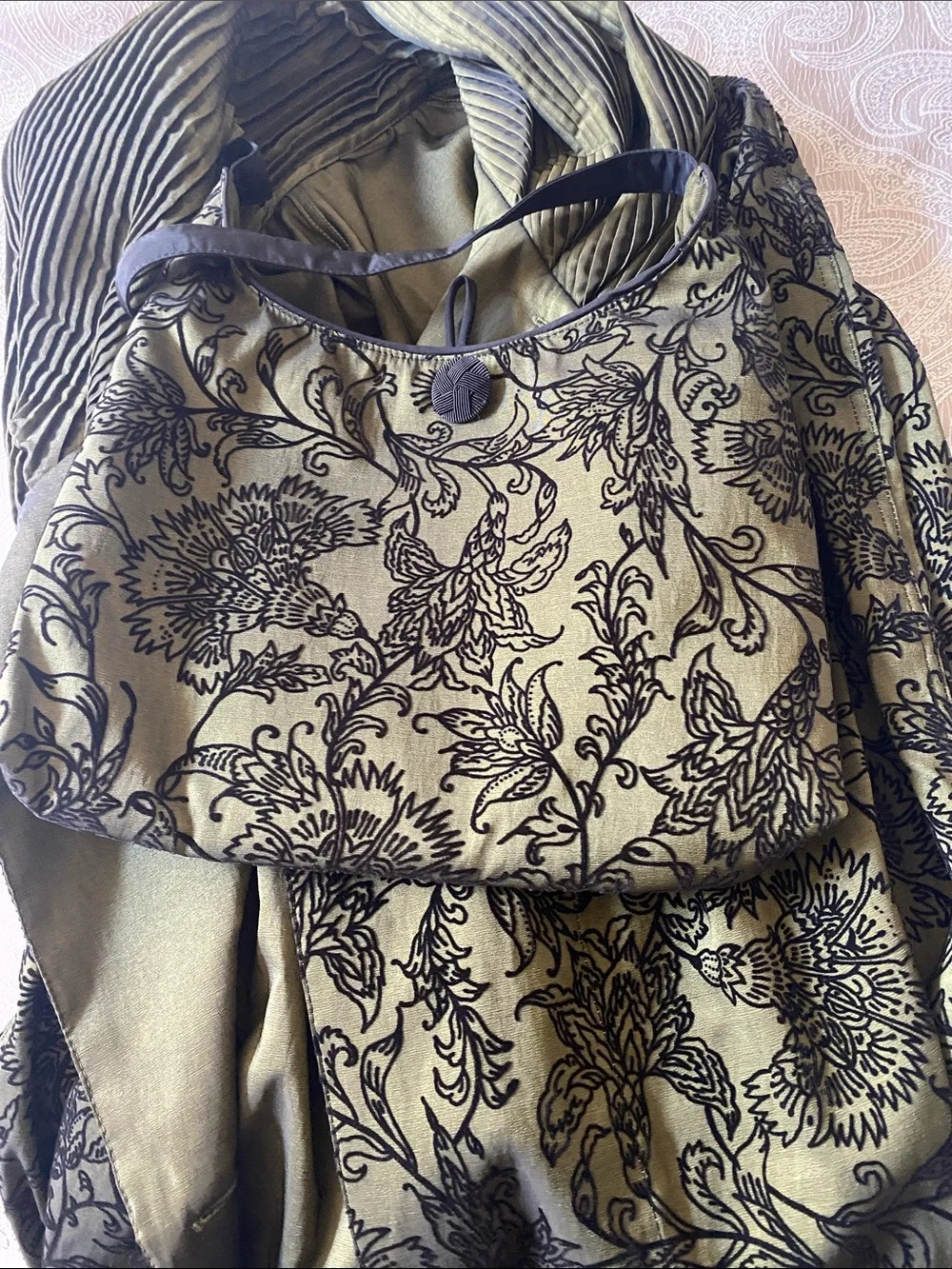 Mycra Pac Olive Green Floral Donatello VelvetEmbossed Jacket and Matching Purse